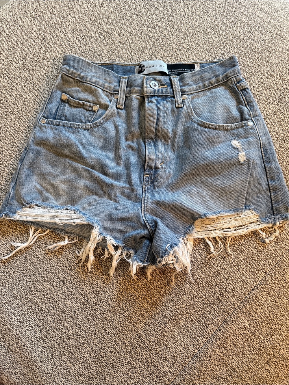 High-Rise Frayed Hem Distressed Jean Shorts - Light Blue